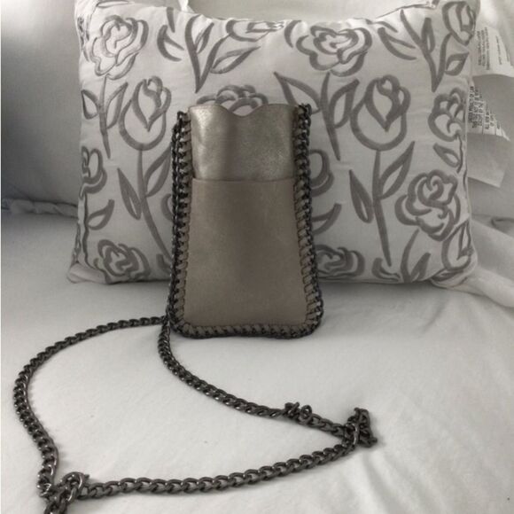 Handbag Phone Case Gunmetal Colored Chain Cross Body Leather Silver Color Silver - Picture 5 of 9